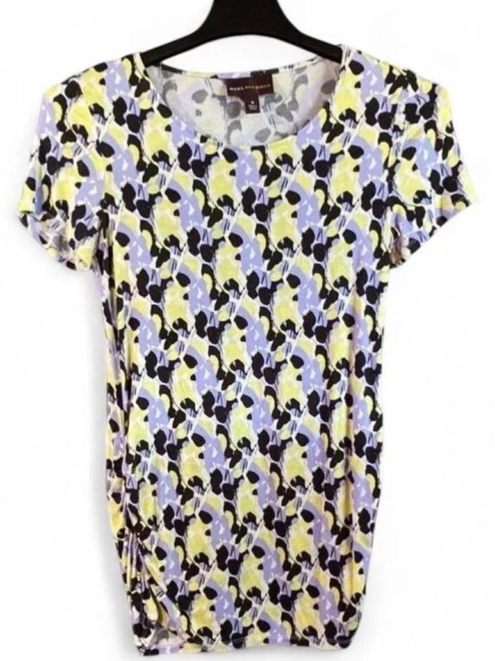 Dana Buchman Yellow, Lavender & Black Abstract Floral Short Sleeve Top